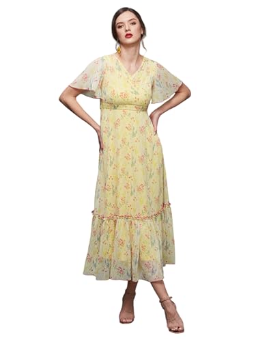 Image of Miss Chase Women's Round Neck Sleeveless Polyester Ruffled Knee- Length Dress