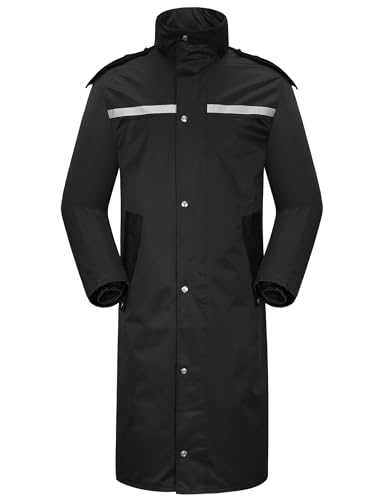 Coutyuyi Regenmantel Wasserdichte lange Regenmanteljacke für Herren Leichte Reflektierende Regenbekleidung wiederverwendbare Kapuze (L Schwarz)