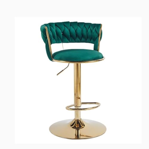 Image of Creative Green Velvet Bar Chair | Modern Adjustable Bar Stool for Home, Kitchen & Bar Use | Electroplated Metal Base | 1.87 Feet Seat Height | Tufted Design | Qty 1