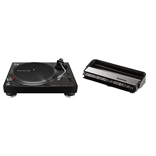 Pioneer DJ PLX-500-K DJ-Plattenspieler mit Direktantrieb, Schwarz & Hama Carbon-Faserbürste für Langspielplatten (antistatisch Schallplatten reinigen, Vinylbürste), schwarz/Silber