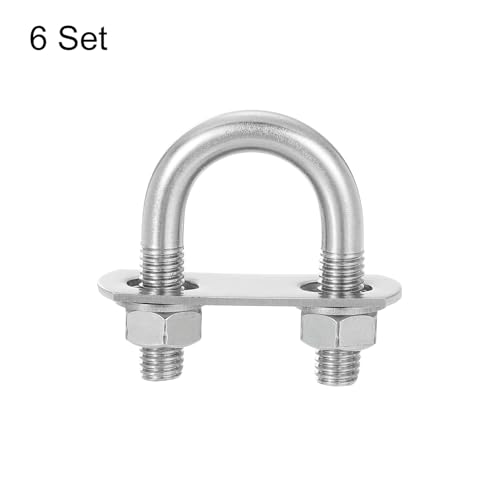Image of uxcell Round U-Bolts, 6 Sets 27mm(1.06 inch) Inner Width 56mm Length M10 304 Stainless Steel U Clamp Bolt with Nuts and Plates, for Boat Trailer