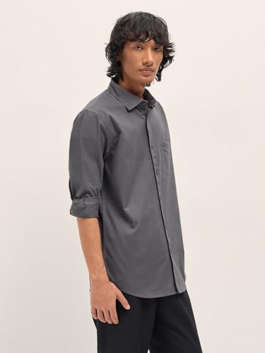Image of Men's Olive Slim Fit Solid Cotton Woven Casual Shirt