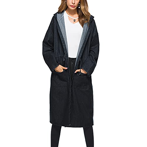 GAOHONGMEI Damen-Jeansmantel mit Kapuze, mittellang, legere Tunika, Blusen,...