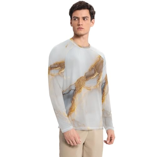 Marble White White Men's UPF 50+ Loose Crew Neck Round Neck Mens Sun Protection Long Sleeve Beach3