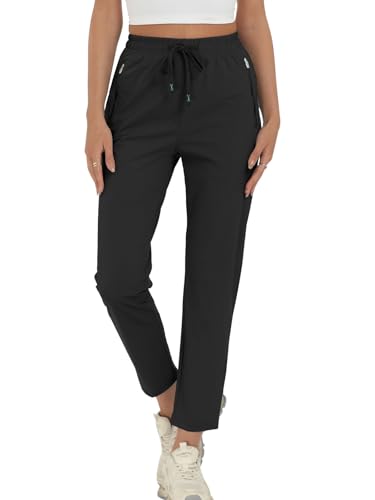 Surenow Womens Active Pants Stretch Breathable Casual Pants with Zip Pocket Lightweight Running Athletic Sweatpants for Women