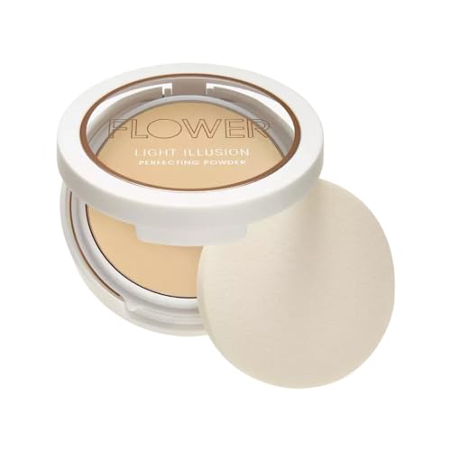 Image of Flower Beauty Light Illusion Perfecting Powder - Pressed Powder Face Makeup, Buildable Medium Coverage with Blurring Pigments, Includes Mirror & Sponge (Nude) 0.28 oz. (Pack of 1)