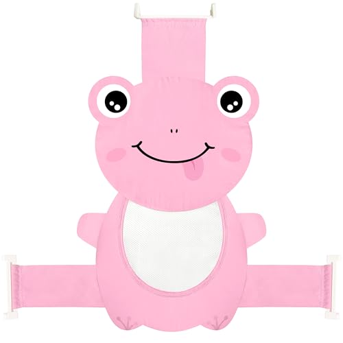 Image of Baby Bath Seat Support Net, Quick Drying, Adjustable, Comfortable, Non-Slip, Infant Bathtub Sling Shower Mesh for a Tub, Soft Newborn Bath Mat (Deep Pink Frog)