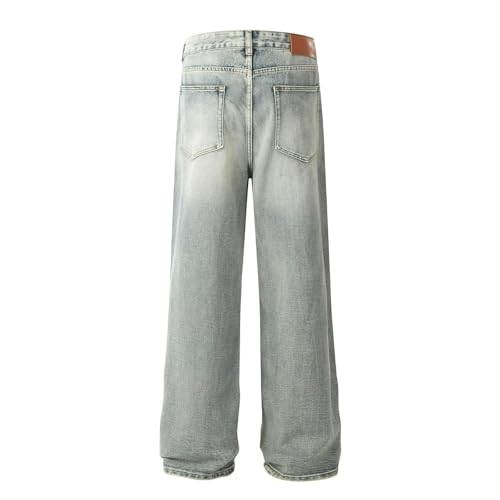 Jeans Pants Trouser Denim Retro Trendy Street Punch Washed Blue Gradient Straight Leg for Men4