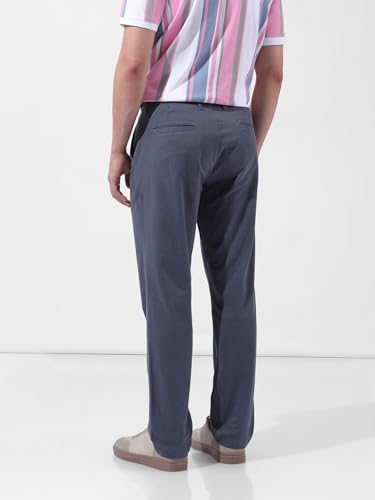 Image of The Indian Garage Co Men Regular Fit Solid Mid-Rise Stretchable Chinos