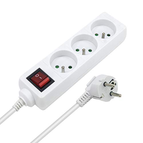 Waytex 52119 Multiprise Electrique 3 Prises Câble 1,50m Blanche