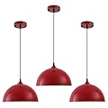 PINDODO Industrial Pendant Light Fixtures,11.8" Red Dome Pendant Light Over Kitchen Island 3 Pack, Adjustable Vintage Ceiling Hanging Lamp for Bedroom Restaurant Bar Cafe Dining Room Sink