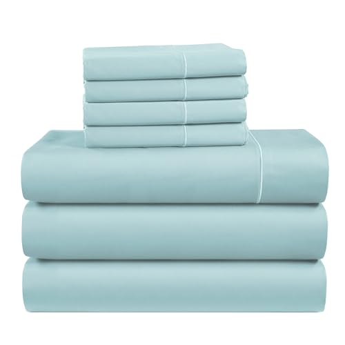 Casa Platino 100% Egyptian Cotton Split King Sheet Set - 7 Pcs - Soft & Comfy Luxury Hotel Split King Bed Sheet Set for Adjustable Beds, Fully Elasticized with Deep Pockets - Blue Sky