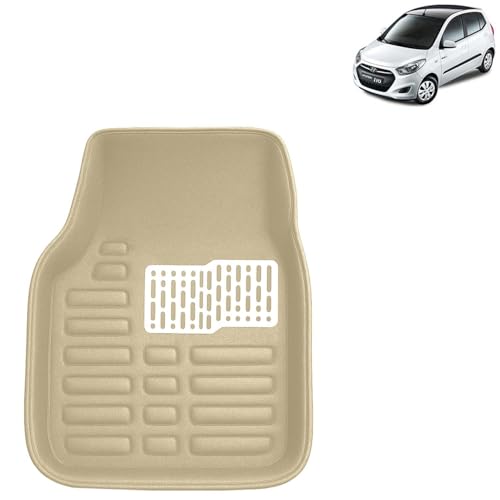Image of Kingsway Accessories Premium 4D Car Floor Mats Only Compatible with Hyundai I10 Year 2010 to 2013 All Model, Set of 3 Pcs, 100% Waterproof Tray Shape PVC 4D Car Foot Mats, Beige