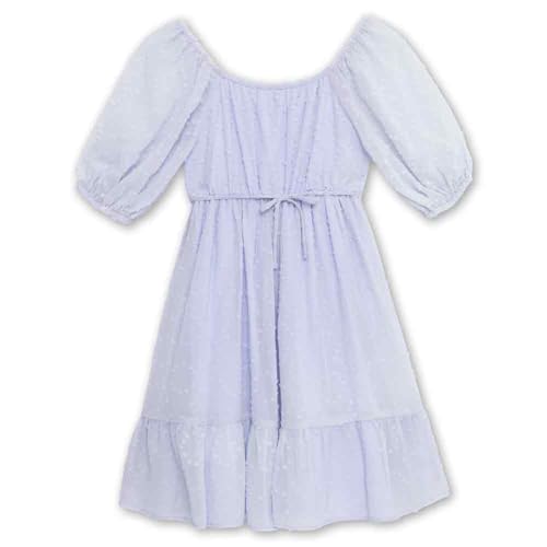 Speechless Girls' Square Neck Puff Sleeve Ruffle Hem Knee Length Dress2