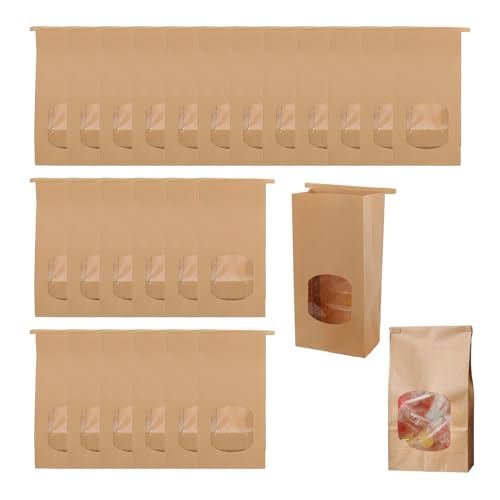 25 Pcs Sachet Kraft Alimentaire avec Fenêtre Transparente, Sac Papier Kraft Résistant à l'Huile pour Biscuits Bonbons, Emballage Cadeau Réutilisable pour...