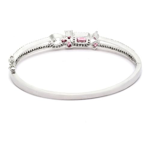 Image of ZENEME Rhodium-Plated American Diamond Studded Flower Patterned Kada Bracelet For Girls and Women