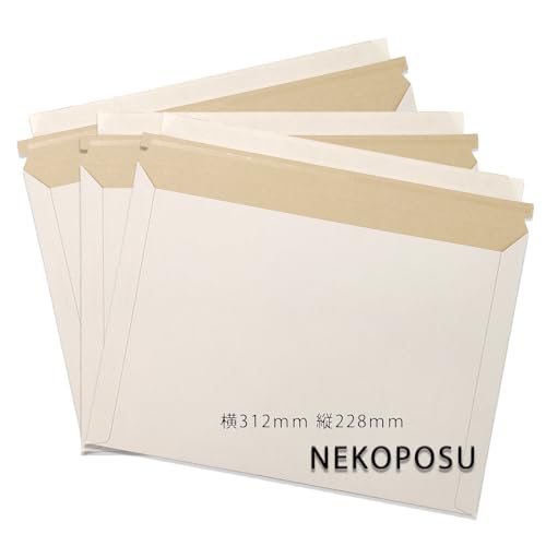 【Uratan】厚紙封筒NEKOPOSU 角A4封筒 100枚入り ホワイト ビジネス封筒レターケース ビジネスレターケース マチ折線加工付 メール便用 超厚手 梱包袋ホワイト郵便袋 開封ジッパー付 両面テープ付 クリックポスト ゆうパケット (サイズ:横
