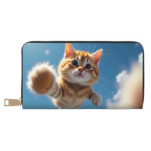 Wallet Women - Cute Orange Cat-C Print Leather Wallet for Women with Zipper, Cute Bifold Long Ladies Wallets