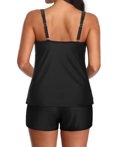 Image of Tempt Me Two Piece Tankini Swimsuits for Women Tummy Control Bathing Suit with Shorts Athletic Two Side Pockets Swimwear