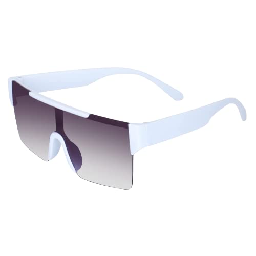 UV Protected Flat Top Oversized Rimless Sunglasses For Men And Women | Square Unisex Eyeglasses | White-image-24