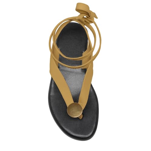 Strap Flip Flop Flat Sandals for Women with Metal Circular Ankle Strappy Ladies Fashion Cute Summer Thong Sandals Dressy.