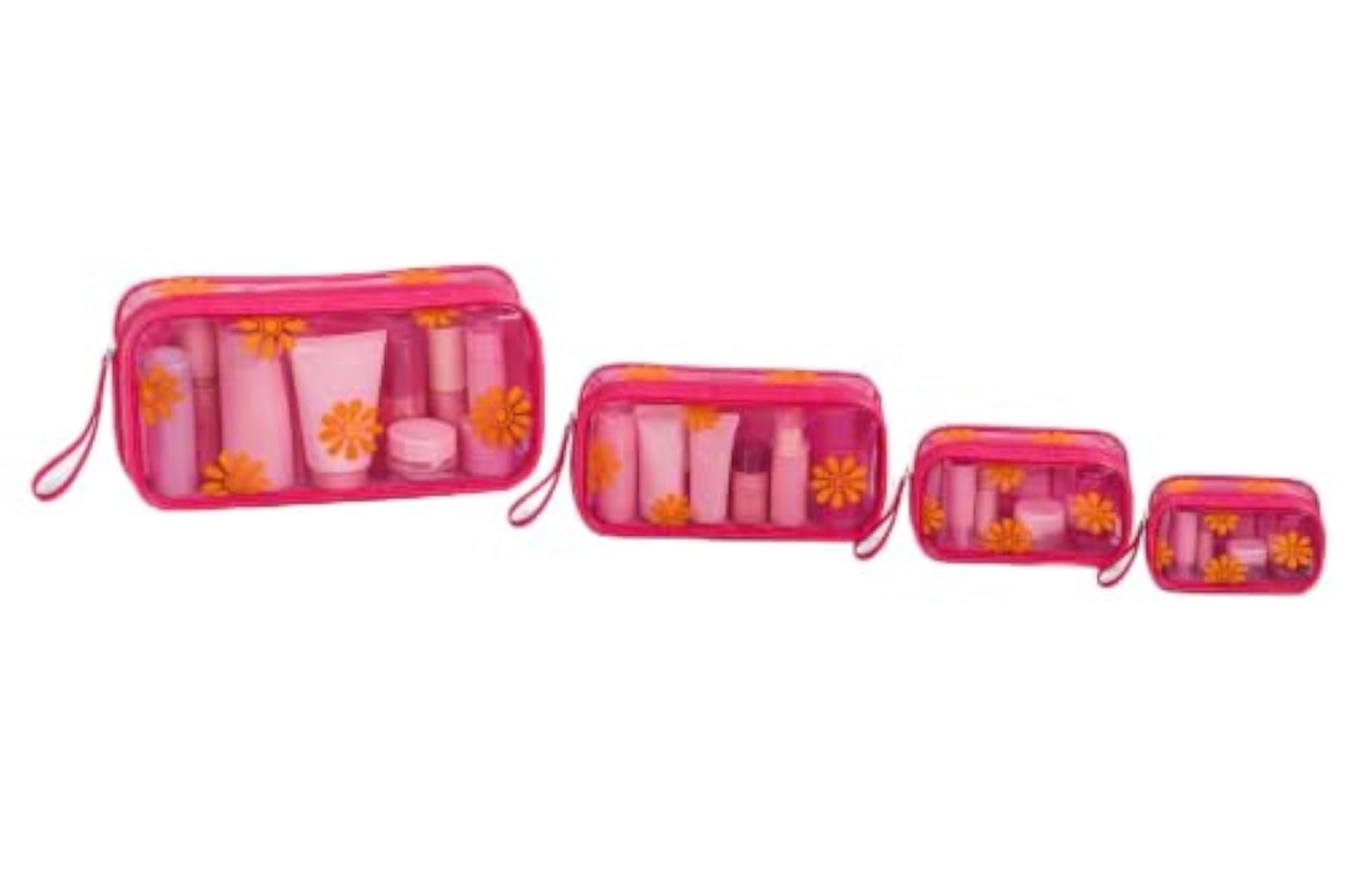 Clear PVC Makeup Vanity Bag Set of 4 with Floral Print
