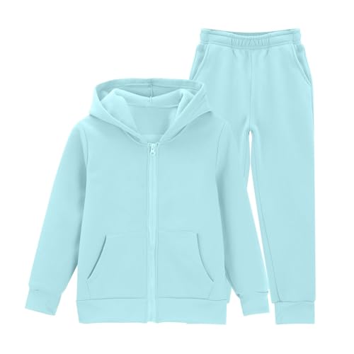 Boys Girls Running Outfits 2 Piece Comfy Soft Fleece Zip up Hoodies + Athletic Jogger Sweatpants Kids Tracksuit