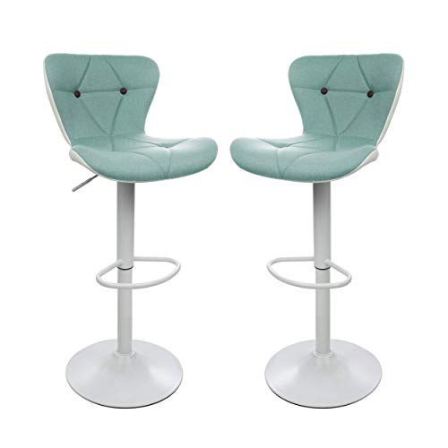 Halter Modern Adjustable Height Bar Stool with Backrest and Footrest, Counter Height Swivel Stool, Green and White, Set of 2