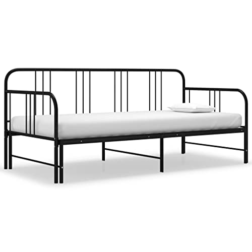 vidaXL Ausziehbett Sofabett Ausziehsofa Bettgestell Tagesbett Schlafsofa Gästebett Bett Metallbett Bettsofa Sofa Couch Schwarz Metall 90x200cm
