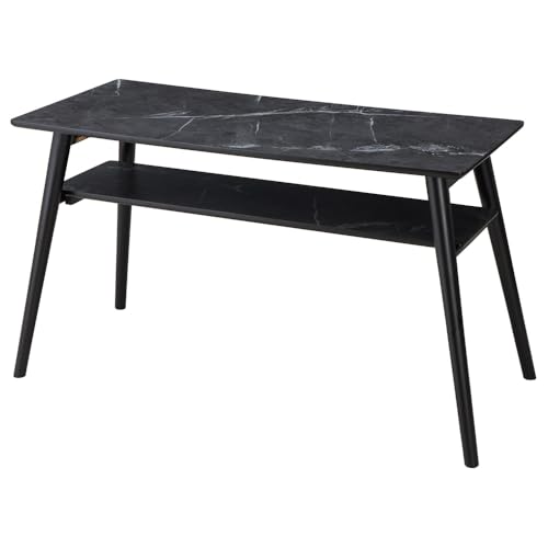 リコメン堂 折りたたみ センターテーブル ロータイプ シンプル 大理石 石目調 机 天然木 (棚付き, ストーンブラック, 110×50×60)