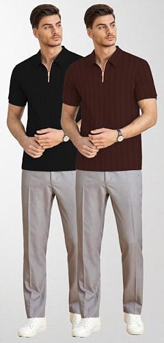 Image of MiraMichi Men's Polycotton Short Sleeve Casual Polo Collar T-Shirt - Lightweight Breathable Classic Polo for Everyday Comfort & Style