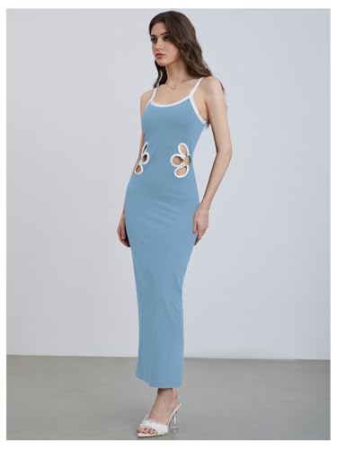 Image of Verdusa Women's Floral Cut Out Bodycon Maxi Dress Split Backless Sleeveless Cami Dress