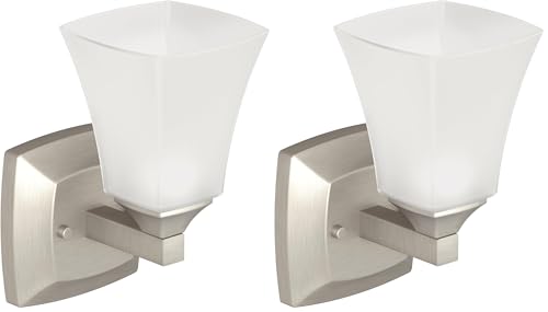 Image of Moen YB5161BN Voss 1-Light Dual-Mount Bath Bathroom Vanity Fixture with Frosted Glass, Brushed Nickel (Pack of 2)