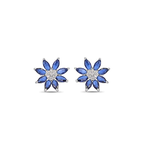 Ornate Jewels 925 Silver Blue Sapphire and American Diamond Flower Stud Earrings for Women and Girls (B07Q8W1124) Amazon Price History, Amazon Price Tracker