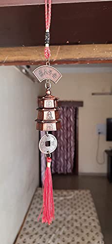 Image of Metal Car Mirror Hanging Tower Coin Bell Car Accessories Interior Decoration Hanging Home Wall Decor Items, Gold, Silver