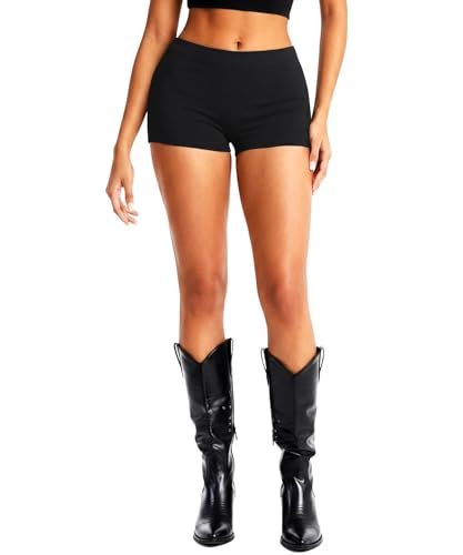 HAWILAND Women Sexy Micro Mini Shorts Y2k Going Out Rave Low Rise Booty Shorts Hot Pants Black Medium