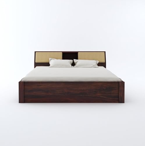 Image of TG Furniture Sheesham Wood King Size Bed with Storage | Wooden Double Bed with Box Storage for Bedroom & Hotel | Platform Cot Bed Palang | 78 X 72 Inch, Walnut Finish