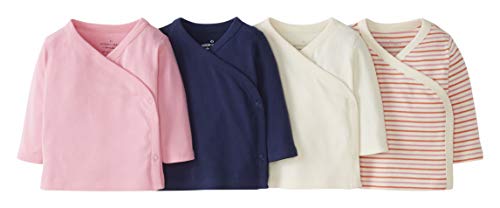 Moon and Back by Hanna Andersson Baby 4 Pack Long Sleeve Side Snap Shirt, Pink Multi, 0-3 mos