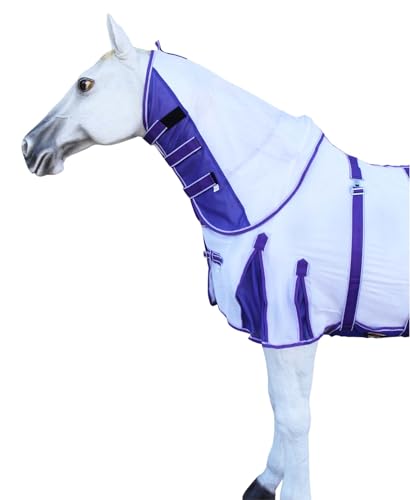 Image of Challenger Horse Scrim Summer Spring Airflow Mesh Fly Sheet Neck White Purple 73154