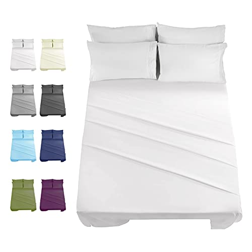 EASELAND Bed Sheet Set - Queen Size Sheets 6 Pieces Bedding Sheet & Pillowcases Sets, Brushed Microfiber Sheet with Deep Pocket Fits 8 to 16 Inch(Queen,White)