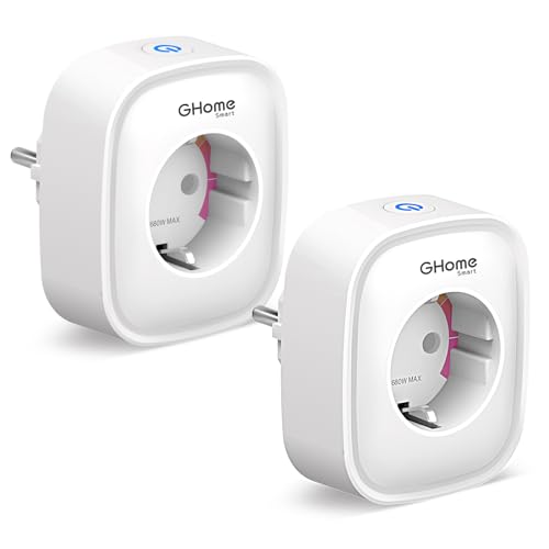 GHome Smart Enchufe Inteligente, 16A Enchufe WiFi Medidor de Consumo, Compatible con Alexa y Google Home, Tomada Inteligente Programable con Temporizador, Control por Voz y APP, 3680W,Solo 2.4GHz WiFi