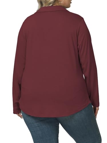 VISLILY Womens-Plus-Size-Tops Casual Collared V Neck Polo Shirts Flowy Long Sleeve Tunics Trendy Work Blouses XL-5XL3