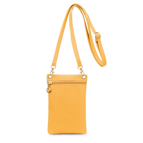 Energather Funda de teléfono móvil de piel sintética suave para mujer, para ir de compras, citas, caminar, amarillo, S