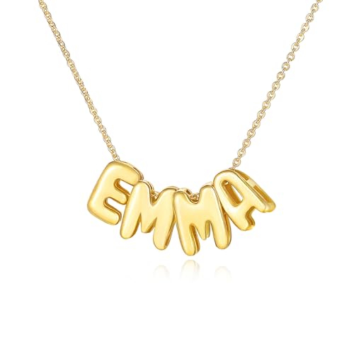 Custom Bubble Name Necklaces for Women Personalized Bubble Letter Necklace Gold/Silver/Rosegold Balloon Letter Name Necklace Personalized Bubble Initial Necklace for Mom Girlfriend Wife