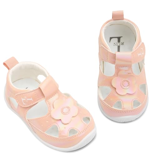 L-RUN Toddler Mary Jane Shoes Girls Casual Barefoot Sandals Breathable Princess Dress Flats Non-Slip Rubber Sole Infant First Walker Shoes for Outdoor Indoor 6