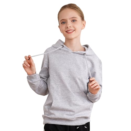 JEYPINMI Boys Girls Long Sleeve Pullover Hoodies Solid Color Casual Hooded Sweatshirts with Pockets Grey 3-4 Years
