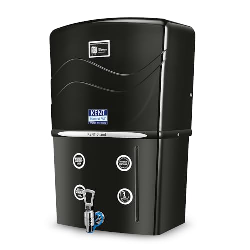 KENT Grand RO Water Purifier | Advanced RO Tech for Sabse Shudh Paani | RO+UF+TDS Control + UV LED Tank | 8L | 20LPH Flow | Ideal for Borewell/Tanker/Municipal Water | Largest Service Network | Black