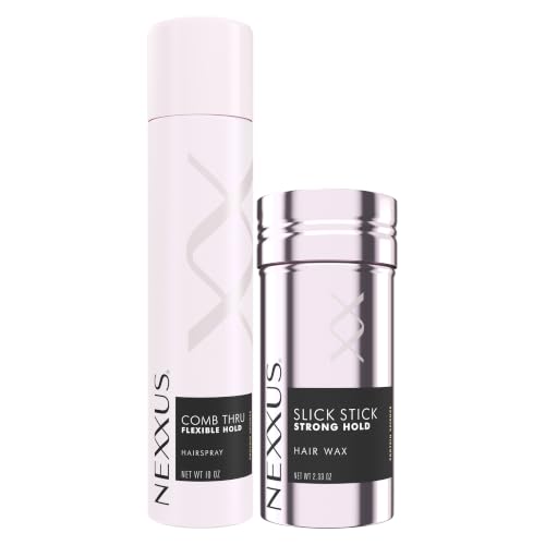 Nexxus Strong Hold 2.33oz Hair Wax Slick Stick &amp; 10oz Comb Thru Finishing Spray for Simply Sleek Style with Volume