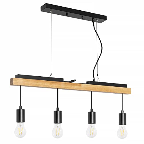 tomons Plafonniers en Bois, Suspension Rétro en Métal à 4 Lumières avec Câble Réglable, Sans Ampoule, pour l'Île de la Cuisine, Salon, Studio, Café, Bar