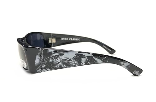 Dyse One Day 1 Shade Black Skeleton mural print sunglasses. Custom Dyse One quality sunglass with 400 UV tinted lens. Made in China, Printed in USA.
